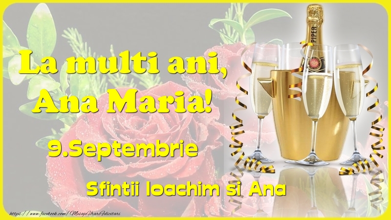 Felicitari de Ziua Numelui - Sampanie & Trandafiri | La multi ani, Ana Maria! 9.Septembrie - Sfintii Ioachim si Ana