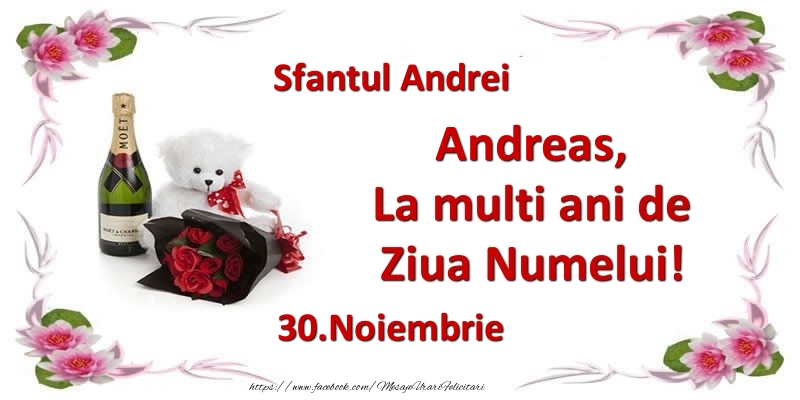 Felicitari de Ziua Numelui - Flori & Sampanie & Ursuleti | Andreas, la multi ani de ziua numelui! 30.Noiembrie Sfantul Andrei
