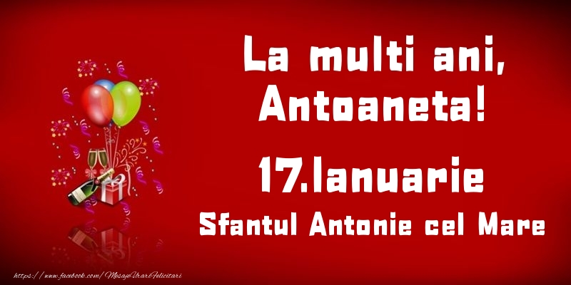 Felicitari de Ziua Numelui - Baloane & Sampanie | La multi ani, Antoaneta! Sfantul Antonie cel Mare - 17.Ianuarie