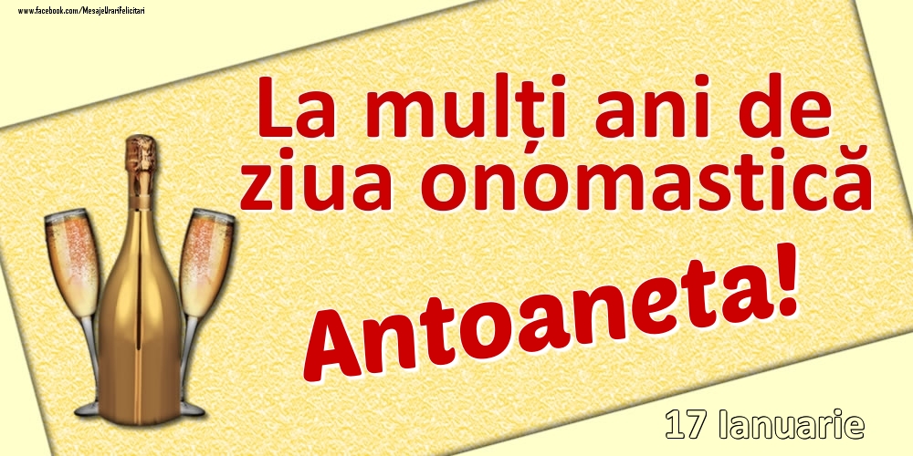 Felicitari de Ziua Numelui - Sampanie | La mulți ani de ziua onomastică Antoaneta! - 17 Ianuarie