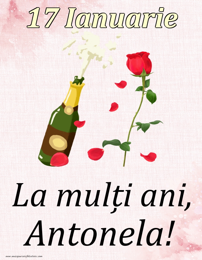 Felicitari de Ziua Numelui - Sampanie & Trandafiri | La mulți ani, Antonela! - 17 Ianuarie