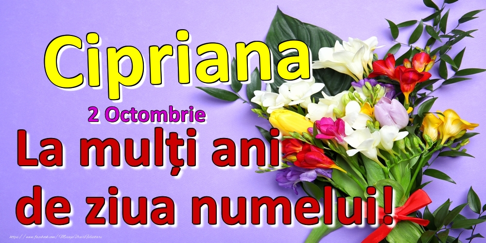 Felicitari de Ziua Numelui - Flori | 2 Octombrie -  -  La mulți ani de ziua numelui Cipriana!