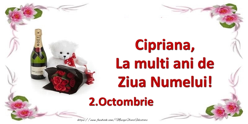 Felicitari de Ziua Numelui - Flori & Sampanie & Ursuleti | Cipriana, la multi ani de ziua numelui! 2.Octombrie
