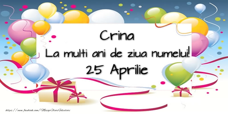  Felicitari de Ziua Numelui - Baloane | Crina, La multi ani de ziua numelui! 25 Aprilie