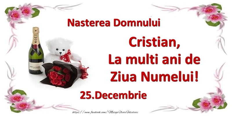 Felicitari de Ziua Numelui - Flori & Sampanie & Ursuleti | Cristian, la multi ani de ziua numelui! 25.Decembrie Nasterea Domnului