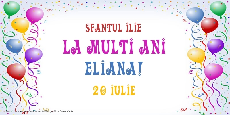 Felicitari de Ziua Numelui - Baloane | La multi ani Eliana! 20 Iulie