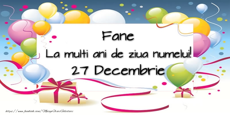 Felicitari de Ziua Numelui - Baloane | Fane, La multi ani de ziua numelui! 27 Decembrie