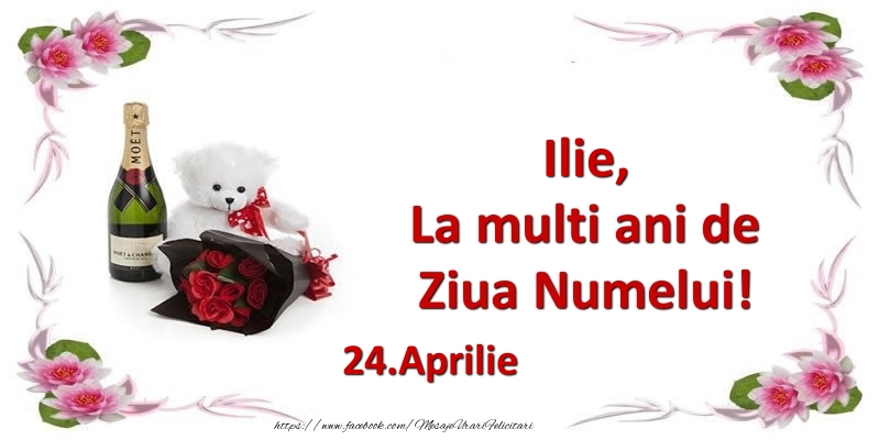 Felicitari de Ziua Numelui - Flori & Sampanie & Ursuleti | Ilie, la multi ani de ziua numelui! 24.Aprilie