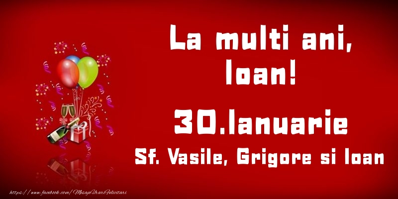 Felicitari de Ziua Numelui - Baloane & Sampanie | La multi ani, Ioan! Sf. Vasile, Grigore si Ioan - 30.Ianuarie