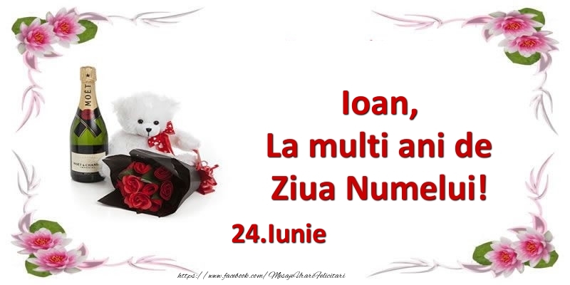 Felicitari de Ziua Numelui - Flori & Sampanie & Ursuleti | Ioan, la multi ani de ziua numelui! 24.Iunie