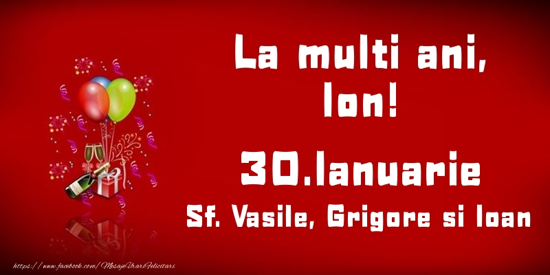 Felicitari de Ziua Numelui - Baloane & Sampanie | La multi ani, Ion! Sf. Vasile, Grigore si Ioan - 30.Ianuarie