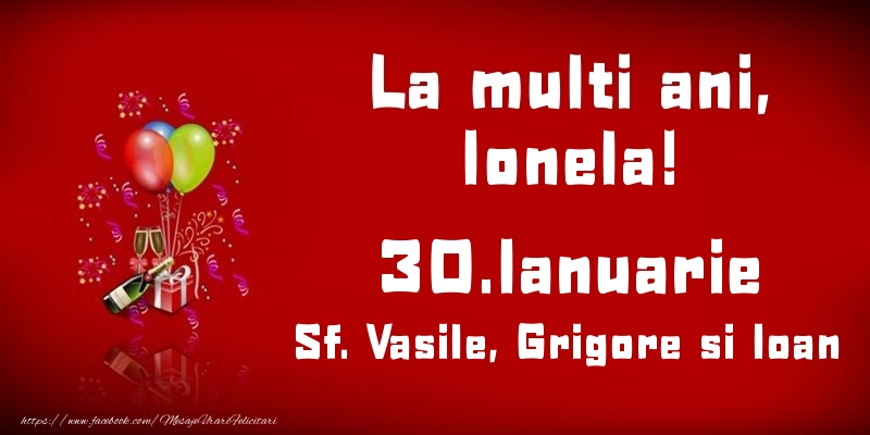 Felicitari de Ziua Numelui - Baloane & Sampanie | La multi ani, Ionela! Sf. Vasile, Grigore si Ioan - 30.Ianuarie