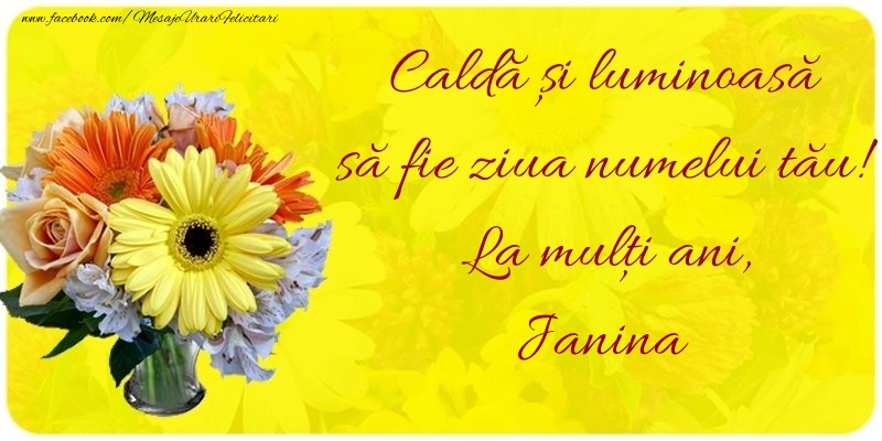 Felicitari de Ziua Numelui - Buchete De Flori | Caldă și luminoasă să fie ziua numelui tău! La mulți ani, Janina