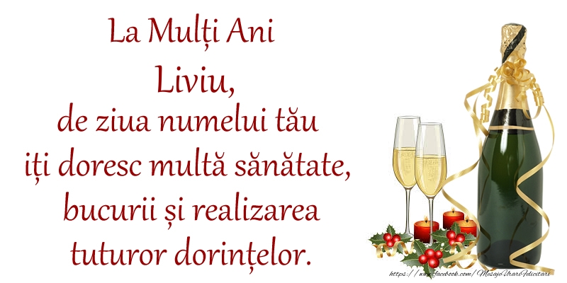Felicitari de Ziua Numelui - La Mulți Ani Liviu, de ziua numelui tău iți doresc multă sănătate, bucurii și realizarea tuturor dorințelor.
