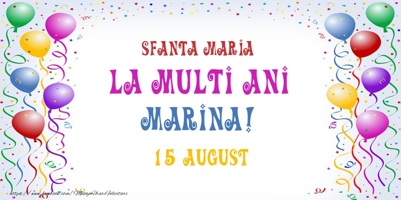 Felicitari de Ziua Numelui - Baloane | La multi ani Marina! 15 August