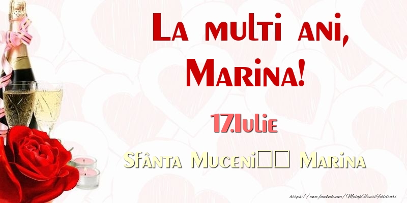 Felicitari de Ziua Numelui - Sampanie & Trandafiri | La multi ani, Marina! 17.Iulie Sfânta Muceniță Marina