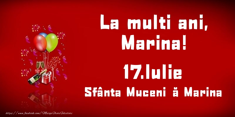 Felicitari de Ziua Numelui - Baloane & Sampanie | La multi ani, Marina! Sfânta Muceniță Marina - 17.Iulie