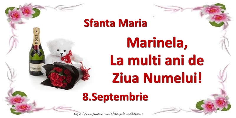 Felicitari de Ziua Numelui - Flori & Sampanie & Ursuleti | Marinela, la multi ani de ziua numelui! 8.Septembrie Sfanta Maria