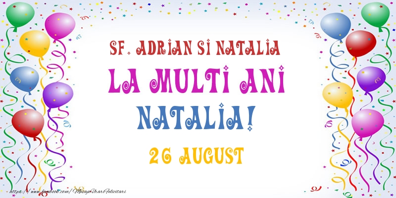 Felicitari de Ziua Numelui - Baloane | La multi ani Natalia! 26 August
