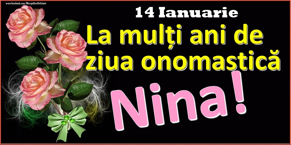 Felicitari de Ziua Numelui - Trandafiri | La mulți ani de ziua onomastică Nina! - 14 Ianuarie