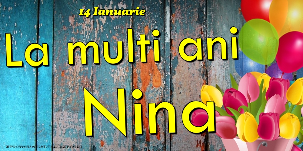 Felicitari de Ziua Numelui - Baloane & Lalele | 14 Ianuarie - La multi ani Nina!