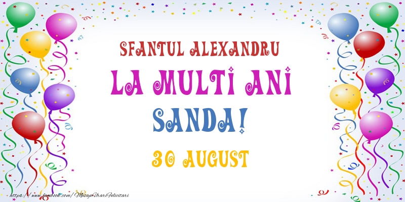 Felicitari de Ziua Numelui - Baloane | La multi ani Sanda! 30 August