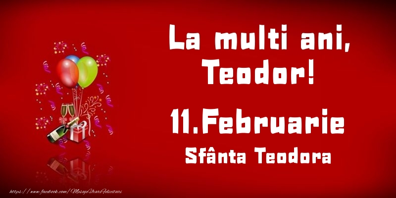 Felicitari de Ziua Numelui - Baloane & Sampanie | La multi ani, Teodor! Sfânta Teodora - 11.Februarie