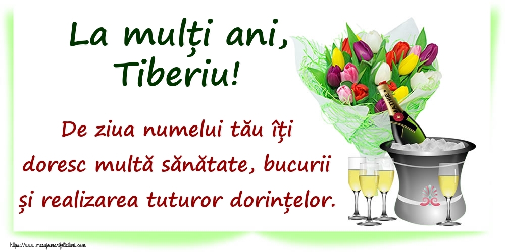 Felicitari de Ziua Numelui - La mulți ani, Tiberiu! De ziua numelui tău îți doresc multă sănătate, bucurii și realizarea tuturor dorințelor.