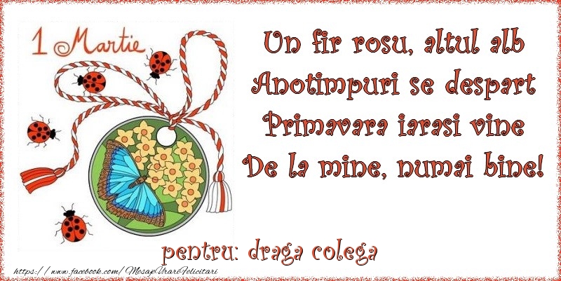 Felicitari de 1 Martie pentru Colega - Un fir rosu, altul alb ... Pentru draga colega!
