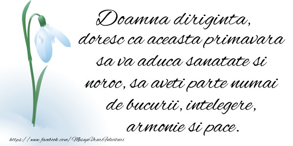 Felicitari de 1 Martie pentru Diriginta - Doamna diriginta doresc ca aceasta primavara sa va aduca sanatate si noroc ...