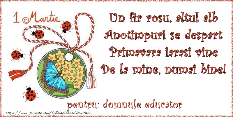 Felicitari de 1 Martie pentru Educator - Un fir rosu, altul alb ... Pentru domnule educator!