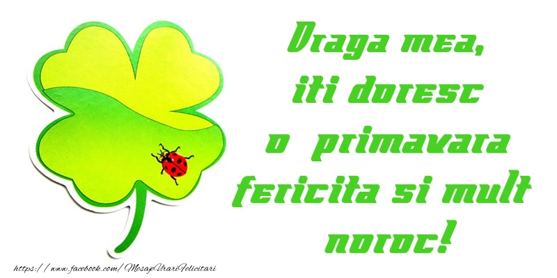 Felicitari de 1 Martie pentru Iubita - Draga mea iti doresc o primavara fericita si mult noroc!