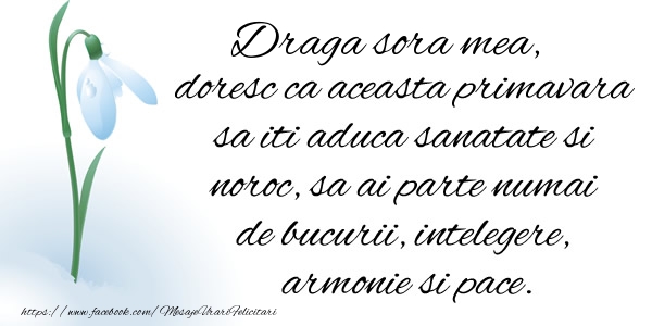 Felicitari de 1 Martie pentru Sora - Draga sora doresc ca aceasta primavara sa iti aduca sanatate si noroc ...