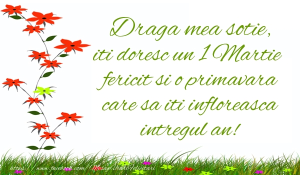 Felicitari de 1 Martie pentru Sotie - Draga mea sotie iti doresc un 1 Martie  fericit si o primavara care sa iti infloreasca intregul an!