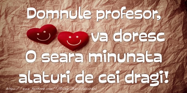 Felicitari de buna seara pentru Profesor - Domnule profesor va doresc o seara minunata alaturi de cei dragi!