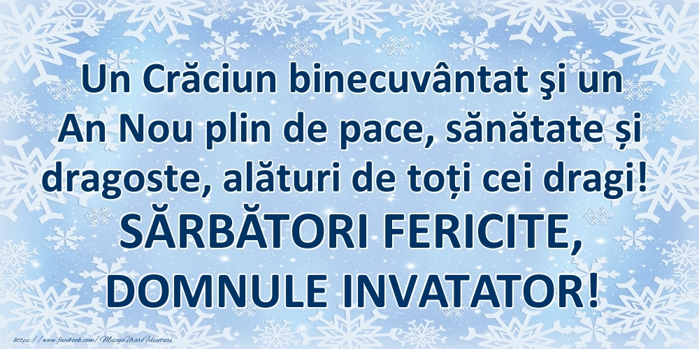 Felicitari de Craciun pentru Invatator - Un Crăciun binecuvântat şi un An Nou plin de pace, sănătate și dragoste, alături de toți cei dragi! SĂRBĂTORI FERICITE, domnule invatator!