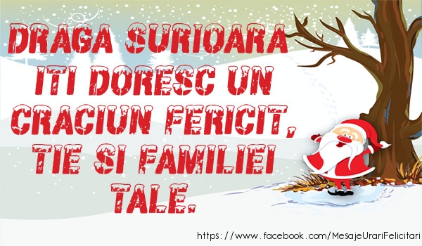 Felicitari de Craciun pentru Sora - Draga surioara iti doresc un Craciun fericit, tie si familiei tale