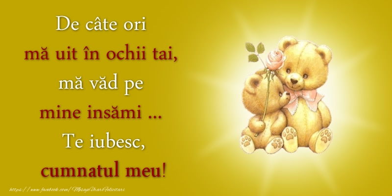Felicitari de dragoste pentru Cumnat - De câte ori  mă uit în ochii tai, mă văd pe mine insămi ...  Te iubesc, cumnatul meu!