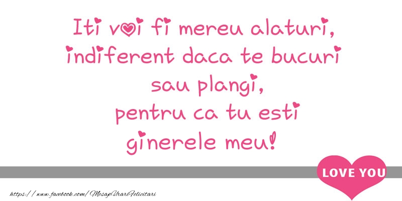 Dragoste Iti voi fi mereu alaturi, indiferent daca te bucuri  sau plangi, pentru ca tu esti ginerele meu!