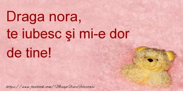Felicitari de dragoste pentru Nora - Draga nora te iubesc si mi-e dor de tine!