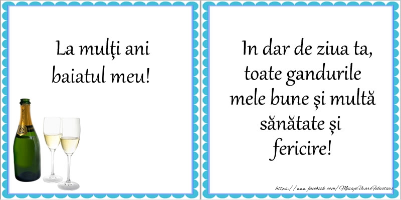 Felicitari de la multi ani pentru Baiat - La multi ani baiatul meu! In dar de ziua ta, toate gandurile mele bune si multa sanatate si fericire!