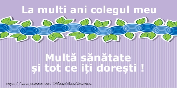 Felicitari de la multi ani pentru Coleg - La multi ani colegul meu Multa sanatate si tot ce iti doresti !