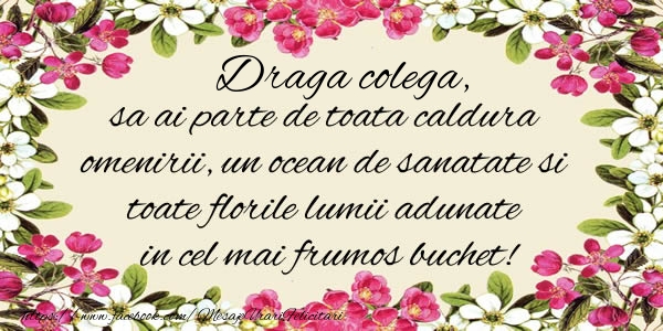 La multi ani Draga colega, sa ai parte de toata caldura omenirii, un ocean de sanatate si toate florile lumii adunate in cel mai frumos buchet!