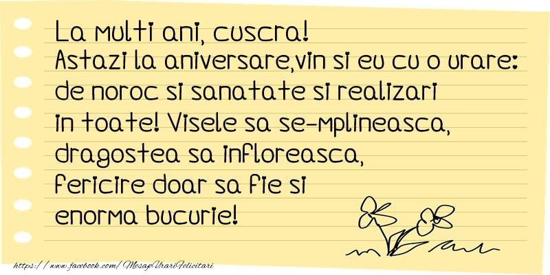 Felicitari de la multi ani pentru Cuscra - La multi ani cuscra!