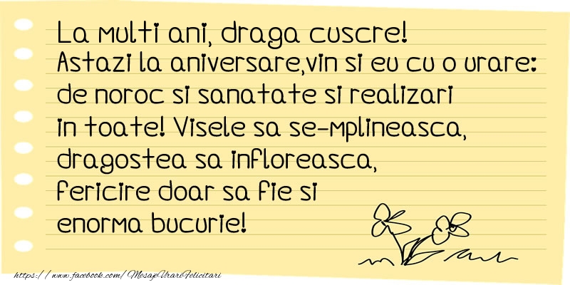 Felicitari de la multi ani pentru Cuscru - La multi ani draga cuscre!