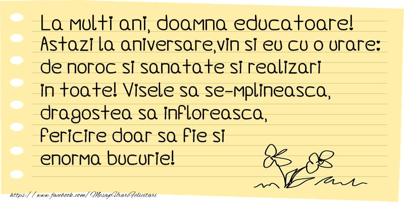 Felicitari de la multi ani pentru Educatoare - La multi ani doamna educatoare!
