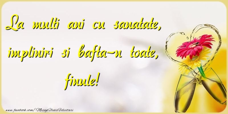 Felicitari de la multi ani pentru Fin - La multi ani cu sanatate, impliniri si bafta-n toate, finule