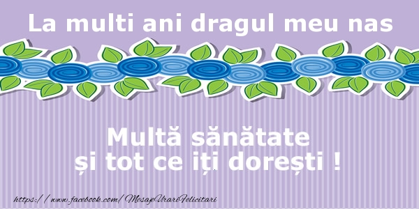Felicitari de la multi ani pentru Nas - La multi ani dragul meu nas Multa sanatate si tot ce iti doresti !