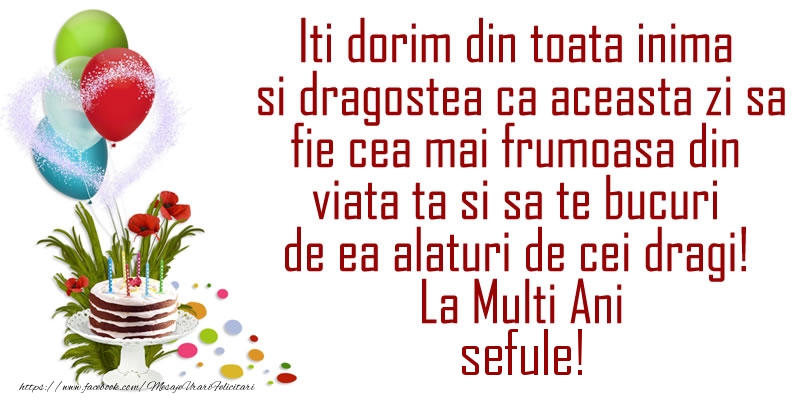 Felicitari de la multi ani pentru Sef - Iti dorim din toata inima si dragostea ca aceasta zi sa fie cea mai frumoasa din viata ta ... La Multi Ani sefule!