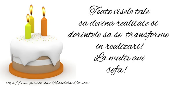 Felicitari de la multi ani pentru Sefa - Toate visele tale sa devina realitate si dorintele sa se transforme  in realizari! La multi ani sefa!
